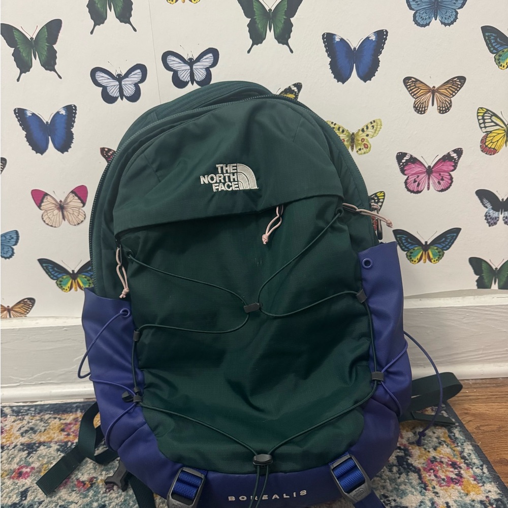 The North Face Borealis Dark Green and Purple Backpack